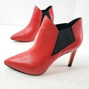 Antonio Melani Pointed Toe Ankle Booties Size 7 Red Leather Dressy Stiletto Boot